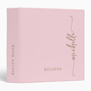 Classeur Livre de recettes élégant monogramme rose blush