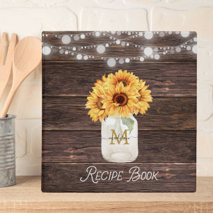 Classeur Livre de recettes en bois de pot Mason tournesol r