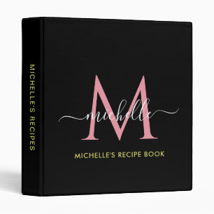 Classeur livre de recettes en monogramme de script rose noi