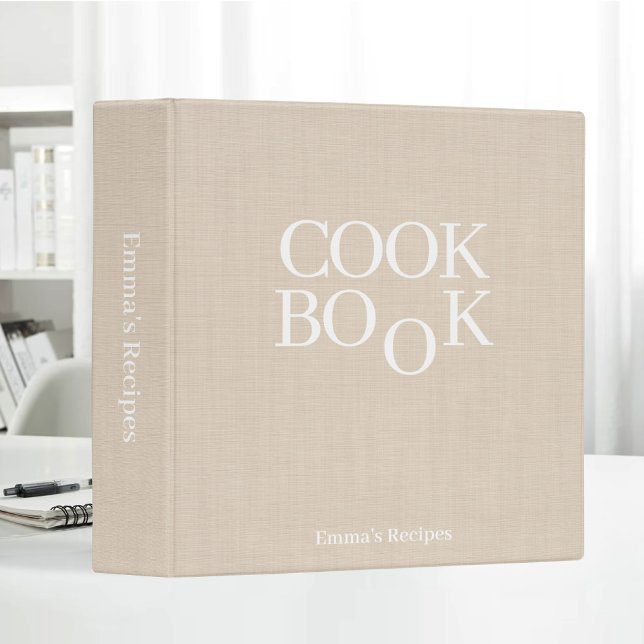 Classeur Livre de recettes en texture de lin beige Monogram (Créateur téléchargé)