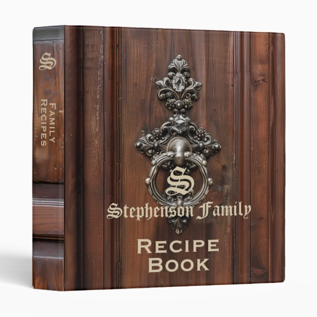 Classeur Livre de recettes familiales Bois d'antiquité Vint (Devant/Côté)
