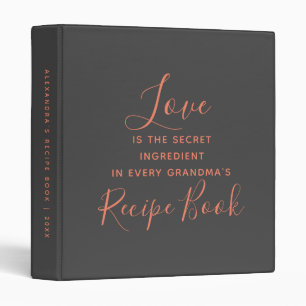 Classeur Livre de recettes Grand-mère Citation d'amour Gris