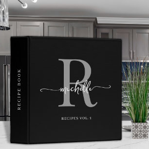 Classeur Livre de Recettes Monogramme Gris Noir Écriture Él
