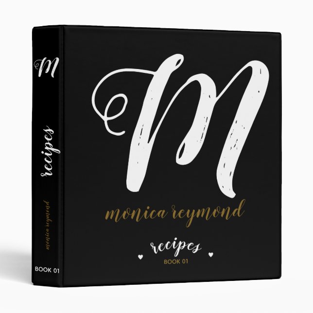Classeur Livre de recettes monogrammes pour le chef . noir (Devant/Côté)