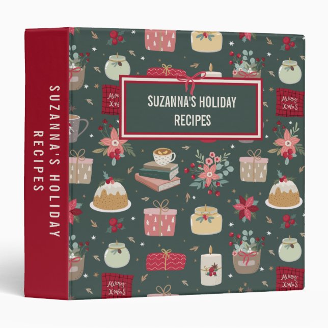 Classeur Livre de recettes motif Famille de Noël (Devant/Côté)