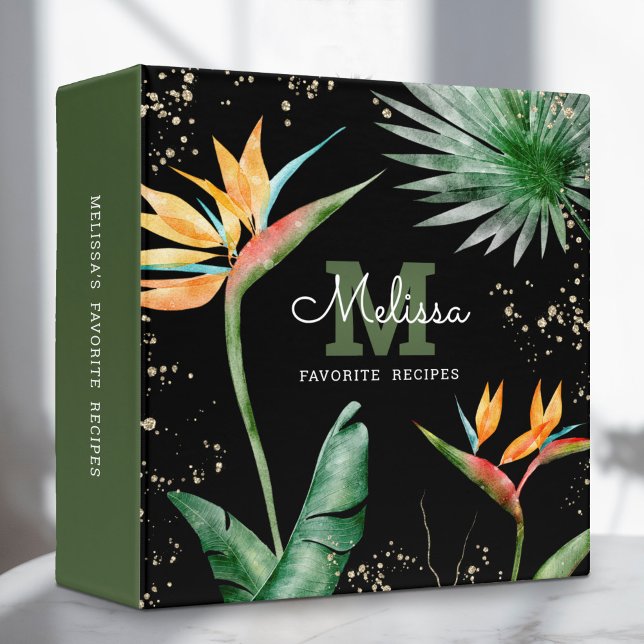 Classeur Livre de recettes Palm Tropical Monogramme Or Noir (Créateur téléchargé)