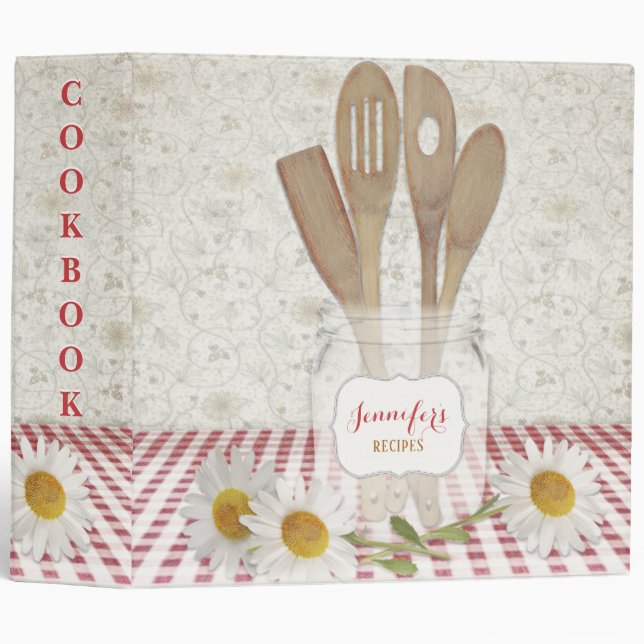 Classeur Livre de recettes personnalisé À damiers rouge (Devant/Côté)