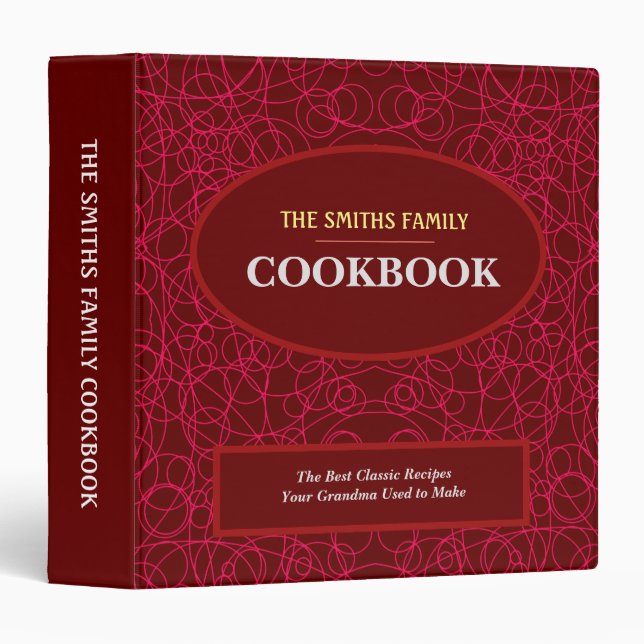 Classeur Livre de recettes personnalisé avec Cercles rouges (Devant/Côté)