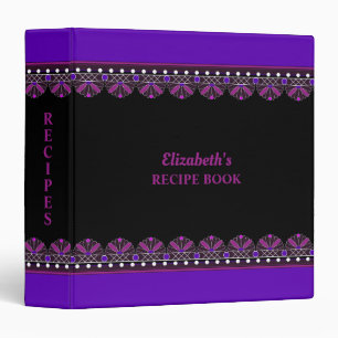 Classeur Livre de recettes personnalisé noir, violet et ros