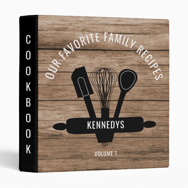 Classeur Livre de recettes Rustic Wood Custom Family (Devant/Côté)