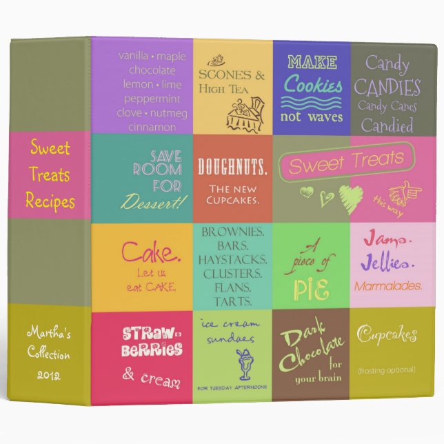 Classeur Livre de recettes sucré blanc coloré (Devant/Côté)