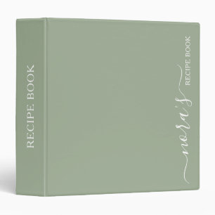 Classeur Livre de recettes vert Écriture élégante Monogramm