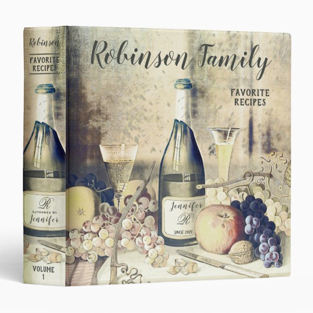 Classeur Livre de recettes vintage Family (Devant/Côté)