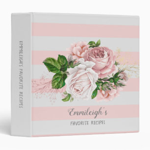 Classeur Livre de recettes Vintage rose floral blanc rayé
