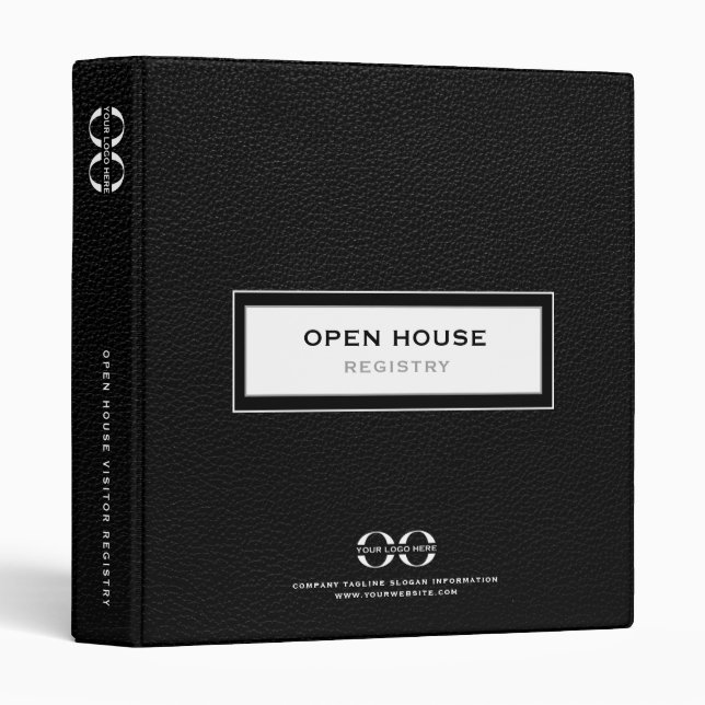 Classeur Livre de registre ouvert en cuir noir (Devant/Côté)