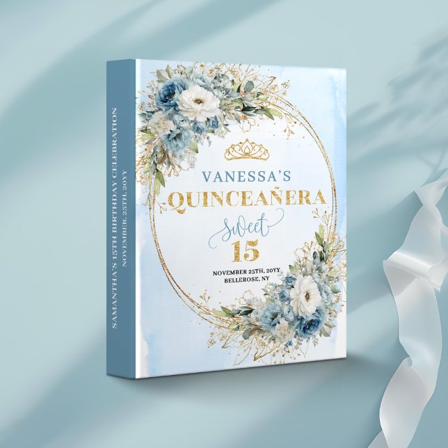 Classeur Livre de souvenirs Boho Dusty Blue Verdure Or Swee (Boho Dusty Blue Greenery Gold Sweet 15 Memory Book

)