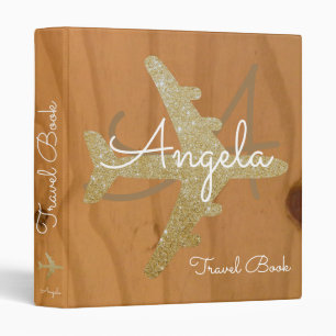 Classeur Livre de Voyage / Avion d'or sur bois sur mesure