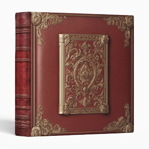 Classeur Livre d'Ombres Orné de Cuir Rouge Vintage Or