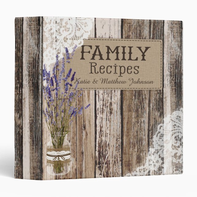 Classeur Livre en bois rustique de recette de dentelle et (Devant/Côté)