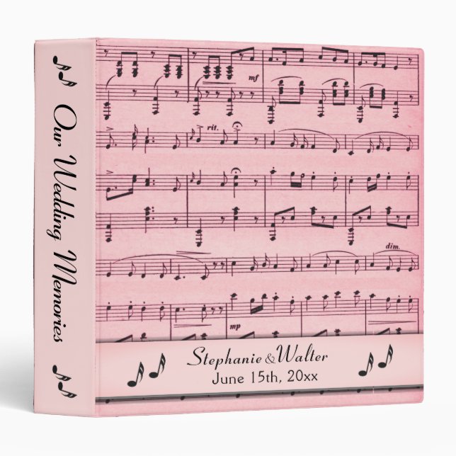 Classeur Livre Mariage de musique en feuille rose (Devant/Côté)