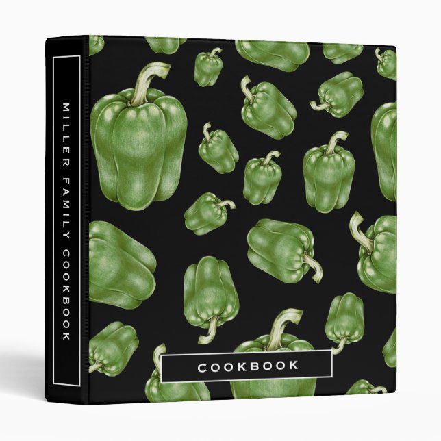 Classeur Livre | Motif de poivre Bell noir et vert (Devant/Côté)