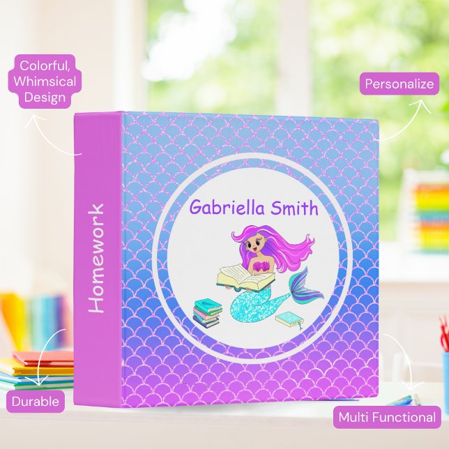 Classeur Livres de lecture de sirènes étincelantes Personna (Make school magical with this personalized Mermaid binder! Stay organized and inspired while diving )