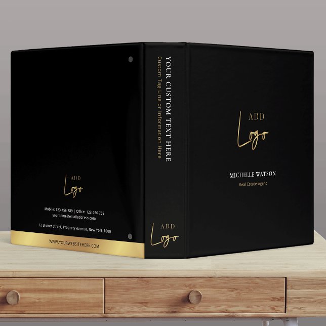 Classeur Logo Black & Gold Entreprise Marque (Modern black and gold business logo corporate ring binder)