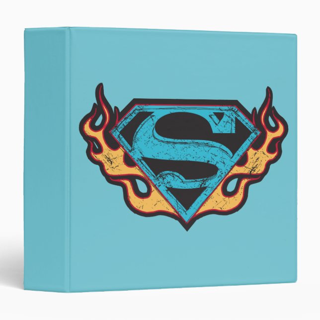 Classeur Logo bleu super fille avec flammes (Devant/Côté)