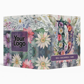 Classeur Logo couleur aquarelle florale D brodé en monogram
