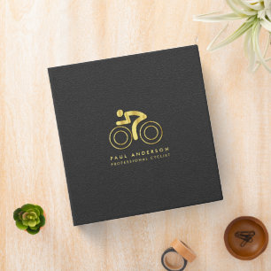 Classeur Logo de bicyclette or Élégant Monogramme cuir noir