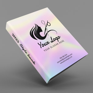 Classeur Logo de coiffeur holographique élégant & Code Qr