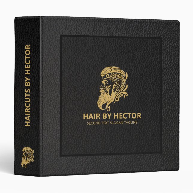 Classeur Logo de coupe à cheveux en cuir noir et gris (Devant/Côté)