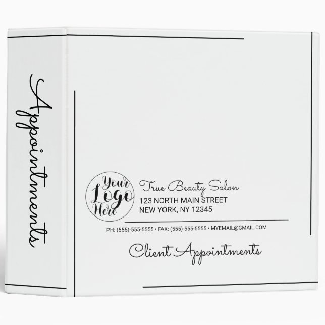 Classeur Logo de rendez-vous de script de bordure noire bla (Devant/Côté)