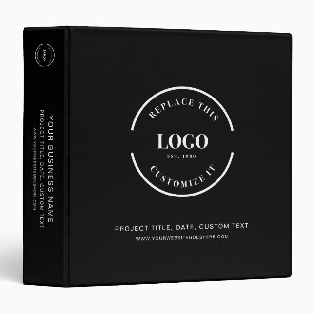 Classeur Logo de société professionnelle noir élégant perso (Devant/Côté)