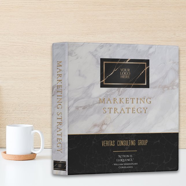 Classeur Logo d'entreprise élégant moderne en marbre blanc  (Créateur téléchargé)