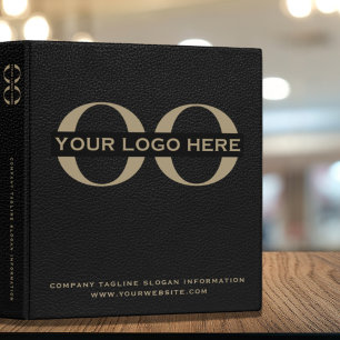 Classeur Logo doré avec impression en cuir noir