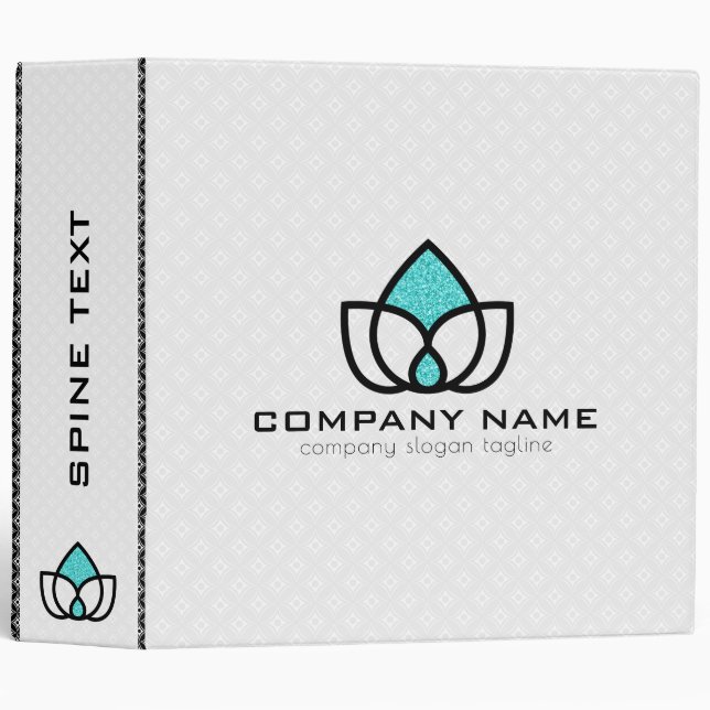 Classeur Logo géométrique moderne noir et bleu turquoise (Devant/Côté)