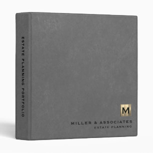 Classeur Logo initial de luxe en cuir gris