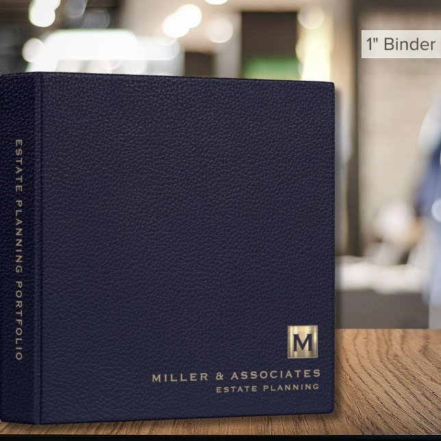 Classeur Logo initial doré luxe en cuir bleu (Créateur téléchargé)