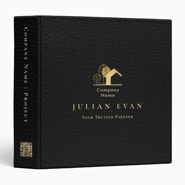 Classeur Logo Maison Noir et Faux Cuir Doré (Devant/Côté)