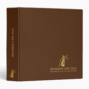 Classeur Logo minimaliste en cuir Brown Gold Lady Justice