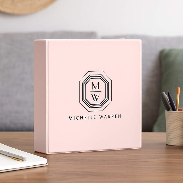 Classeur Logo Monogramme Art déco empilé sur rose (Créateur téléchargé)