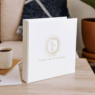 Classeur Logo Monogramme Art Déco Stabilisé Or/Blanc