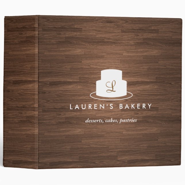 Classeur Logo Monogramme de gâteau en blanc sur le bois Bro (Devant/Côté)