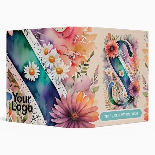 Classeur Logo monogramme S Daisy Floral Aquarelle (Arrière-plan)
