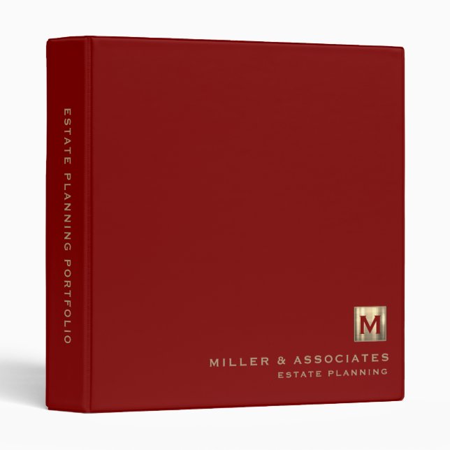 Classeur Logo Rouge Luxury Gold Initial (Devant/Côté)