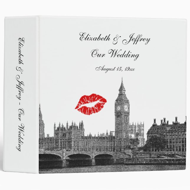 Classeur Londres Angleterre Skyline Kiss #1 BW Mariage Clas (Devant/Côté)