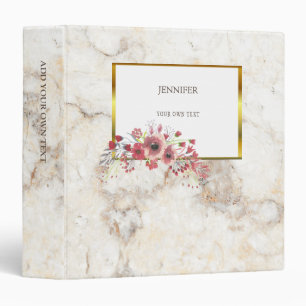 Classeur L'or et l'été rouge de marbre blanc d'aquarelle