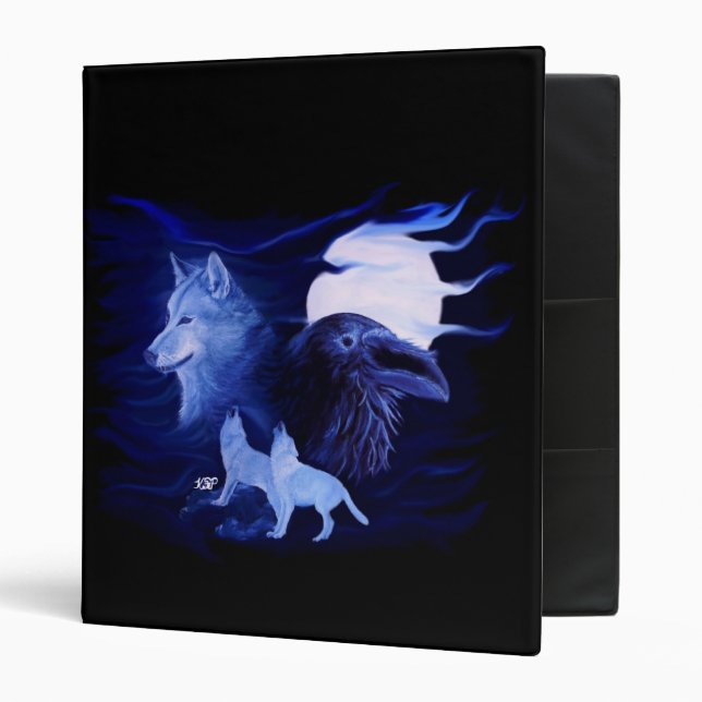 Classeur Loup et corbeau avec pleine lune (Devant/intérieur)