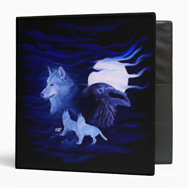 Classeur Loups et corbeau avec pleine lune (Devant/Intérieur)
